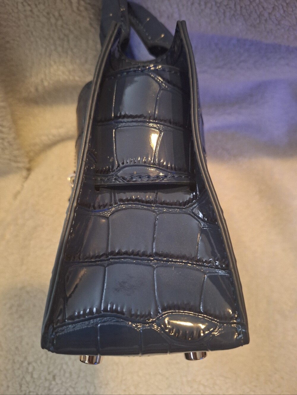 Brandon Blackwood Mini Kuei Navy Croc-Embossed Bag - Picture 6 of 15